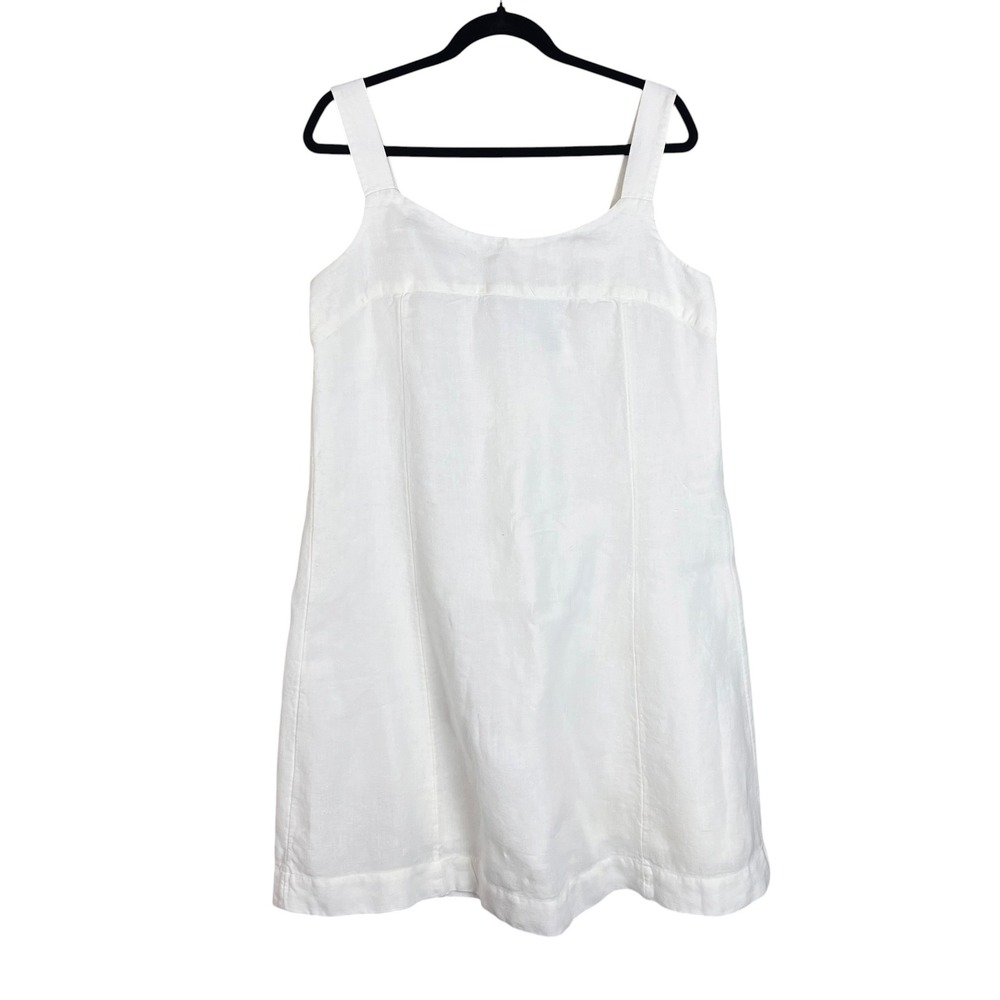 J. Jill White Linen Shift Dress Square Neck Shell Button Back Size 14